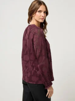 M&Co Purple Jacquard V-Neck Blouse