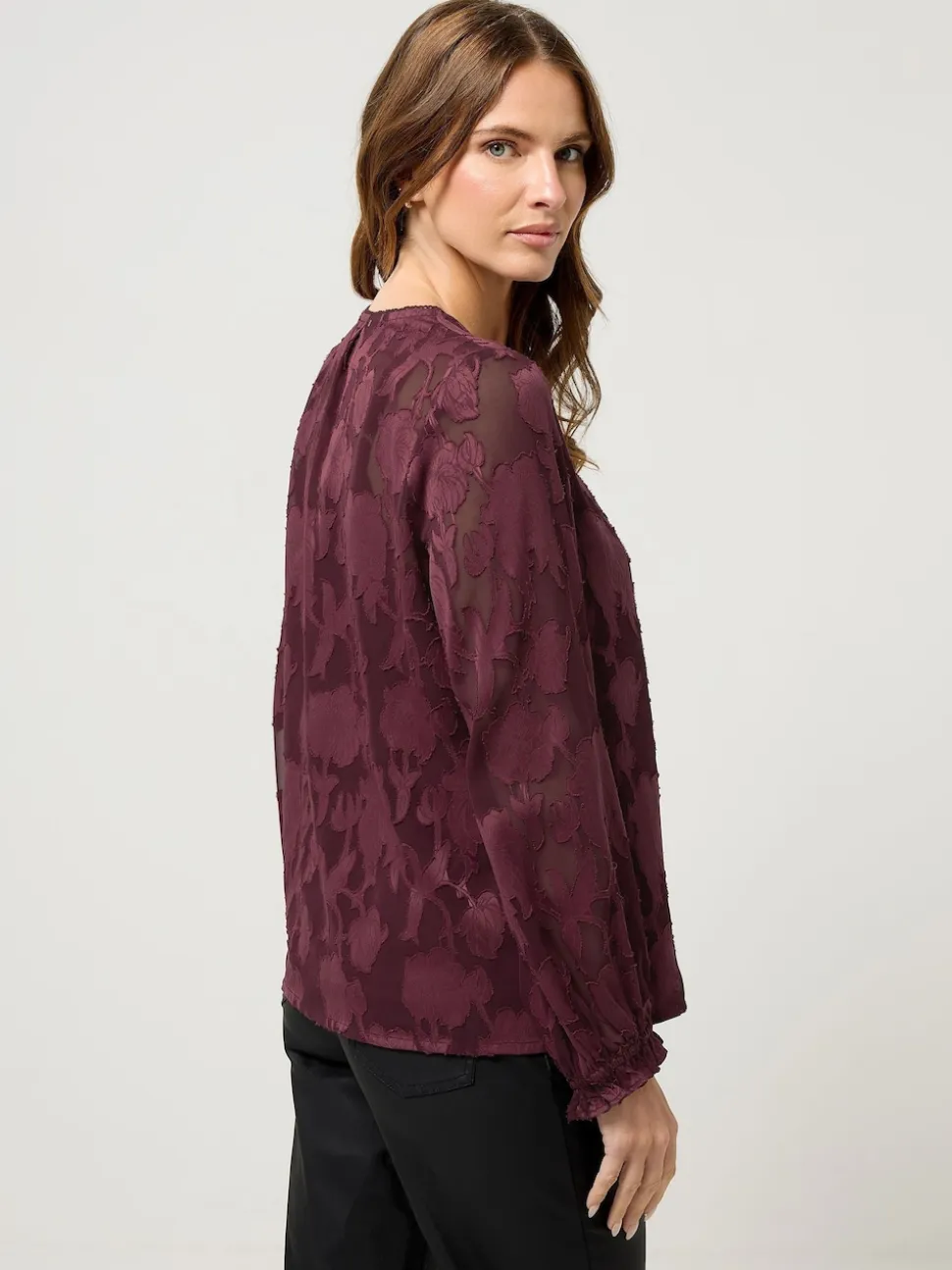 M&Co Purple Jacquard V-Neck Blouse