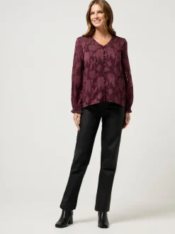 M&Co Purple Jacquard V-Neck Blouse