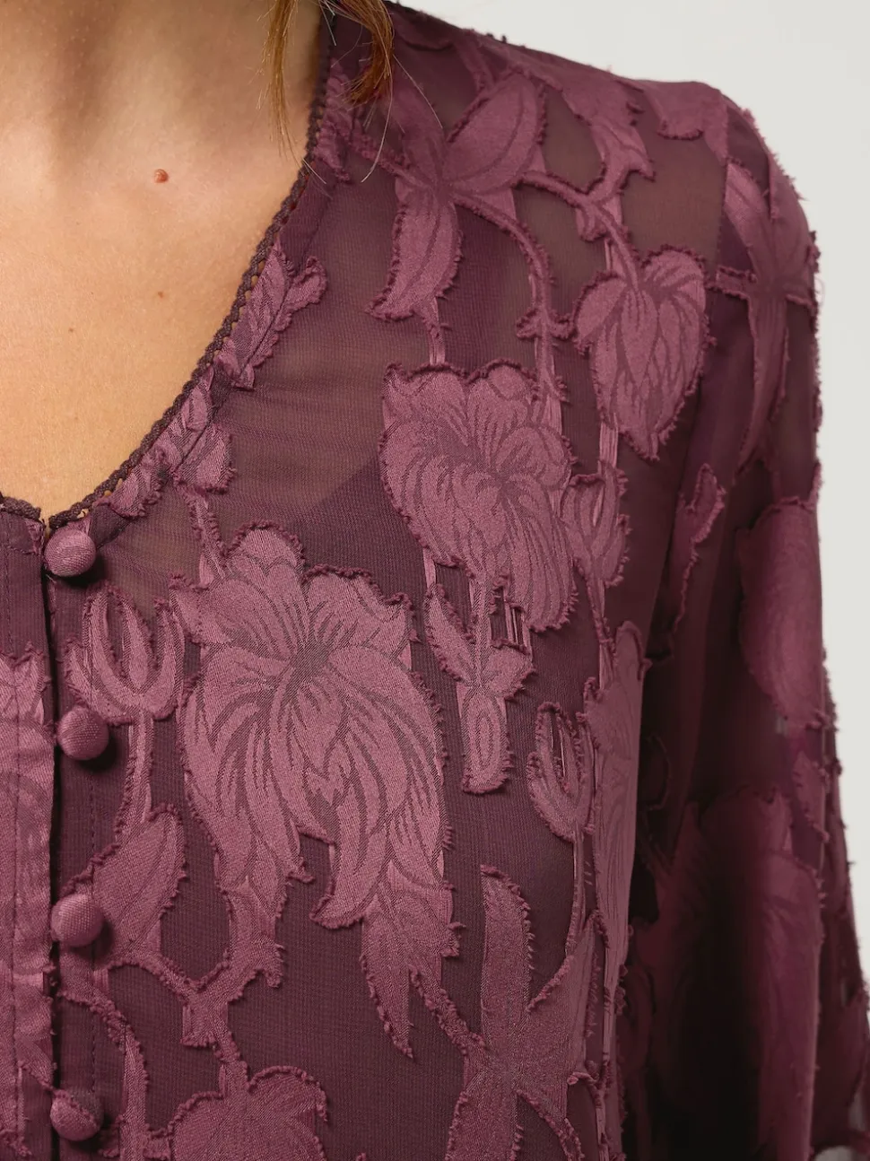 M&Co Purple Jacquard V-Neck Blouse