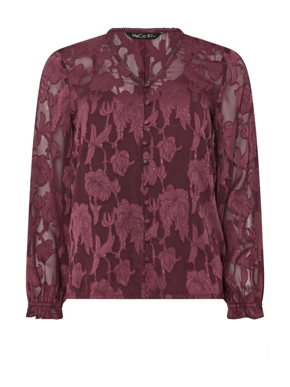 M&Co Purple Jacquard V-Neck Blouse