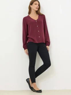 M&Co Red Acid Wash Long Sleeve Shirt