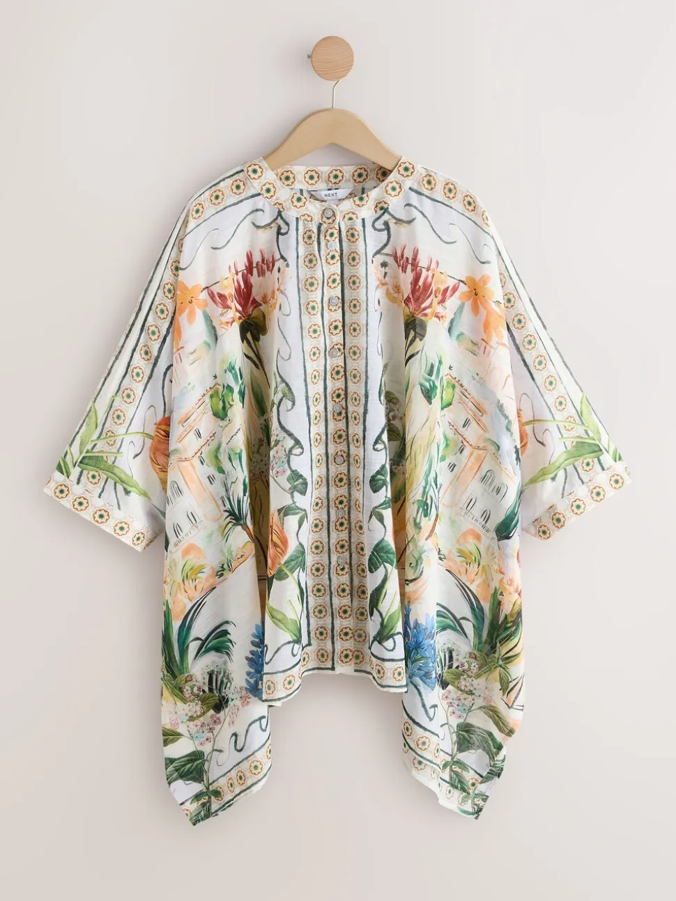 Mediterranean Scenic Printed Overhead Cover-Up Kaftan Shirt