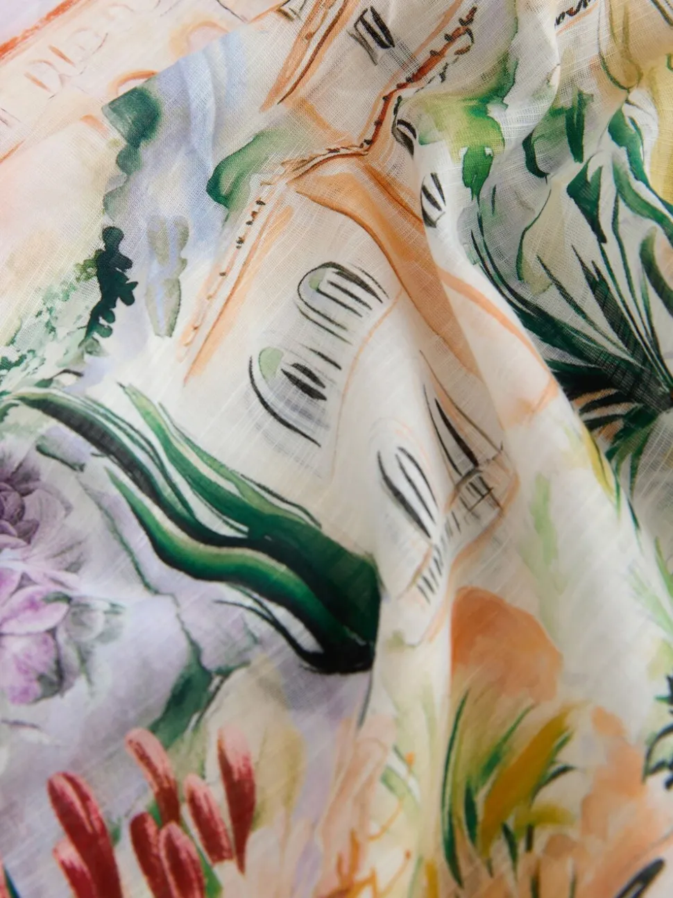 Mediterranean Scenic Printed Overhead Cover-Up Kaftan Shirt