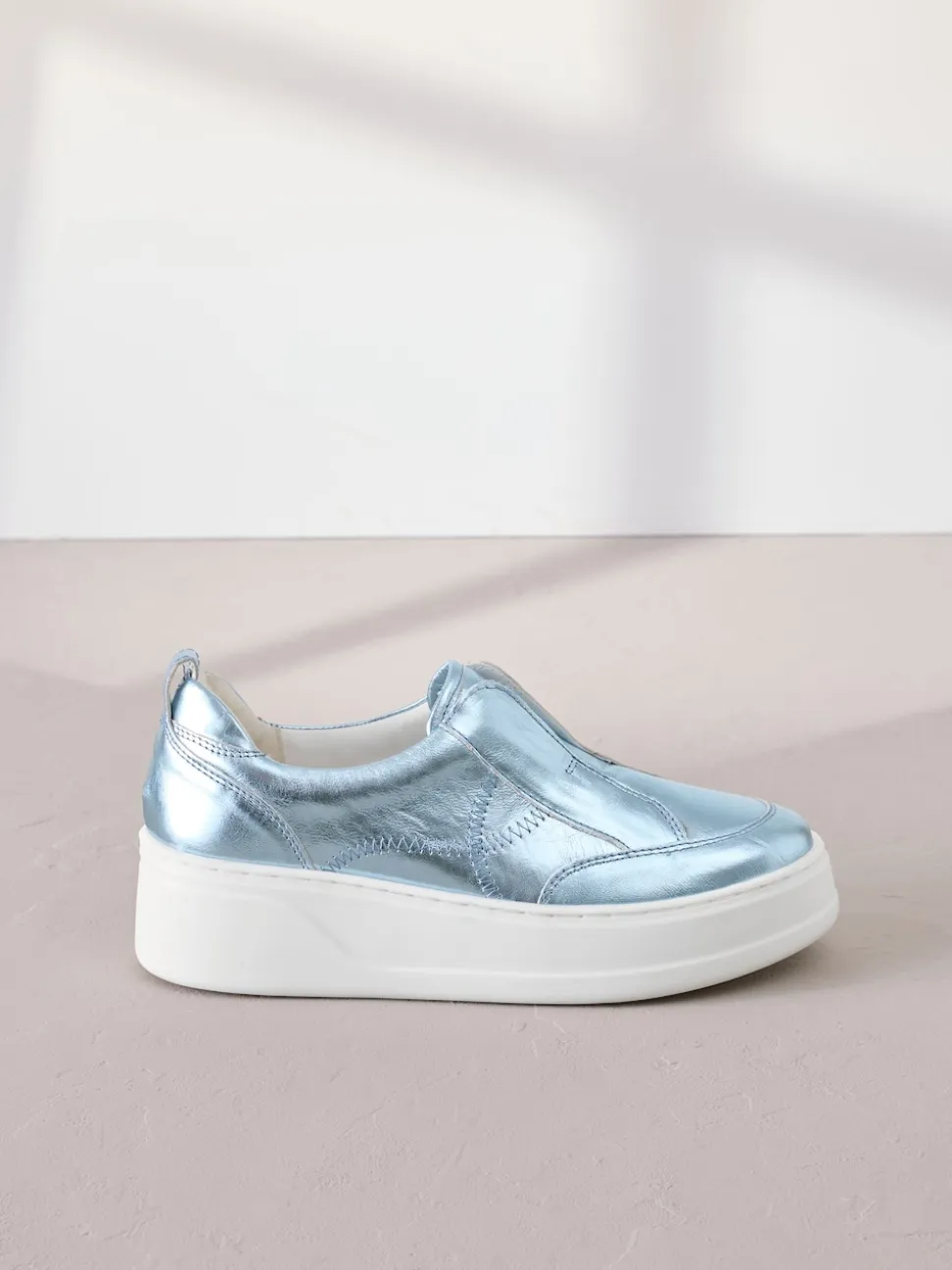 Metallic Slip On Signature Leather Chunky Wedge Platform Trainers