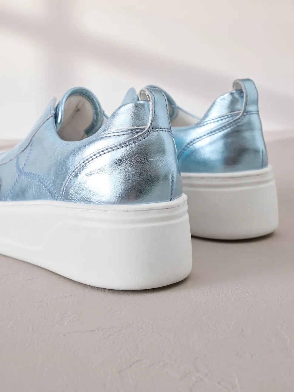 Metallic Slip On Signature Leather Chunky Wedge Platform Trainers