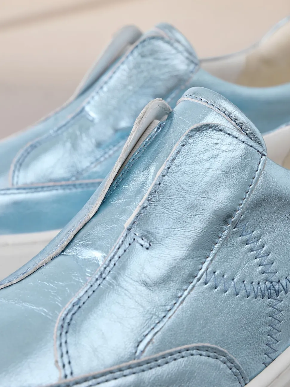 Metallic Slip On Signature Leather Chunky Wedge Platform Trainers