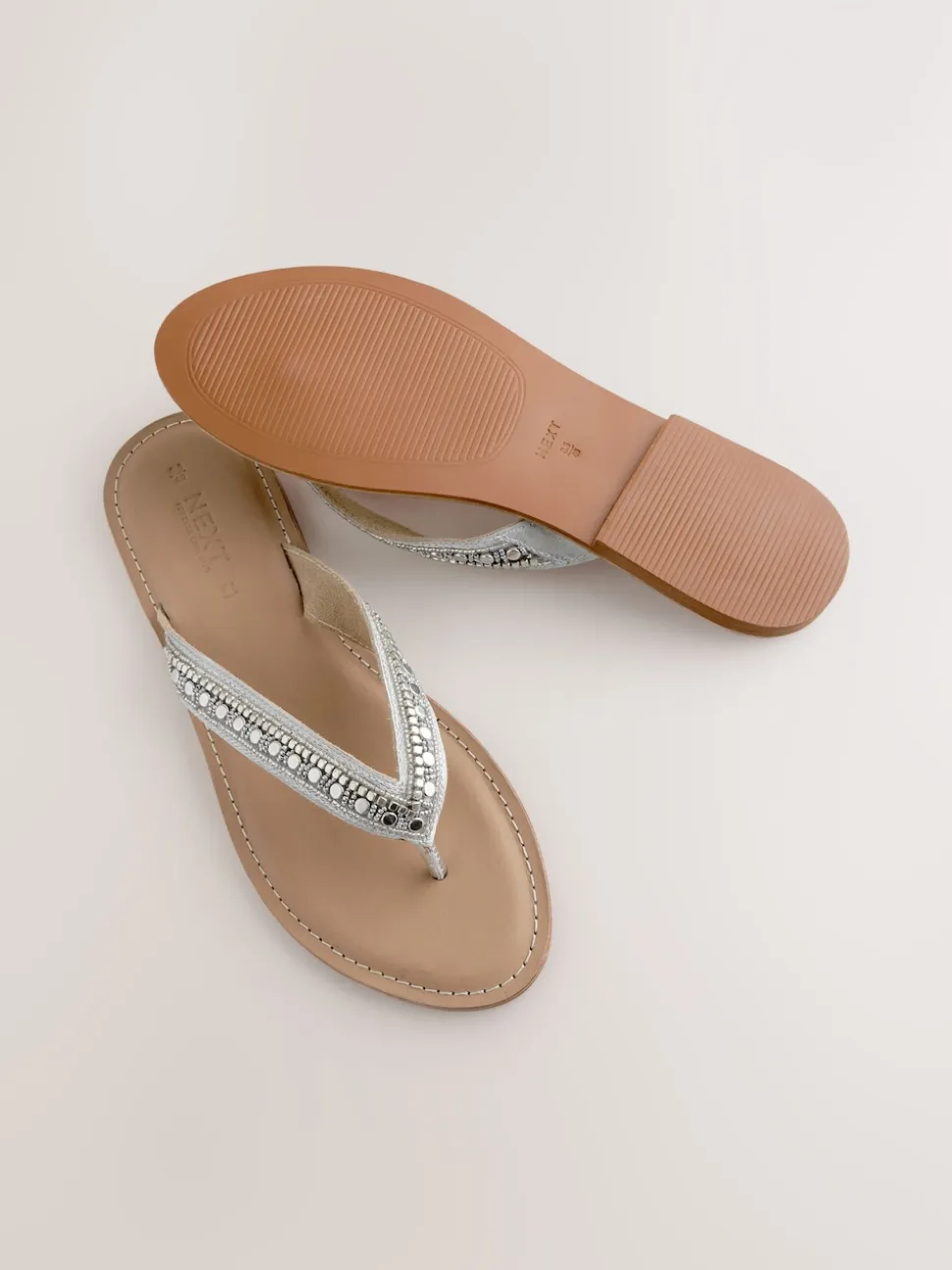 Metallic Standard/Wide Fit Beaded Toe Thong Sandals