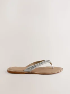 Metallic Standard/Wide Fit Beaded Toe Thong Sandals