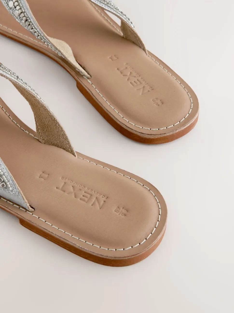 Metallic Standard/Wide Fit Beaded Toe Thong Sandals