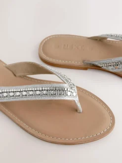 Metallic Standard/Wide Fit Beaded Toe Thong Sandals