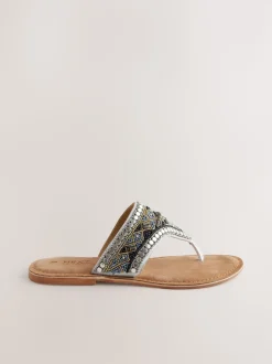 Metallic Standard/Wide Fit Chunky Beaded Toe Thong Sandals