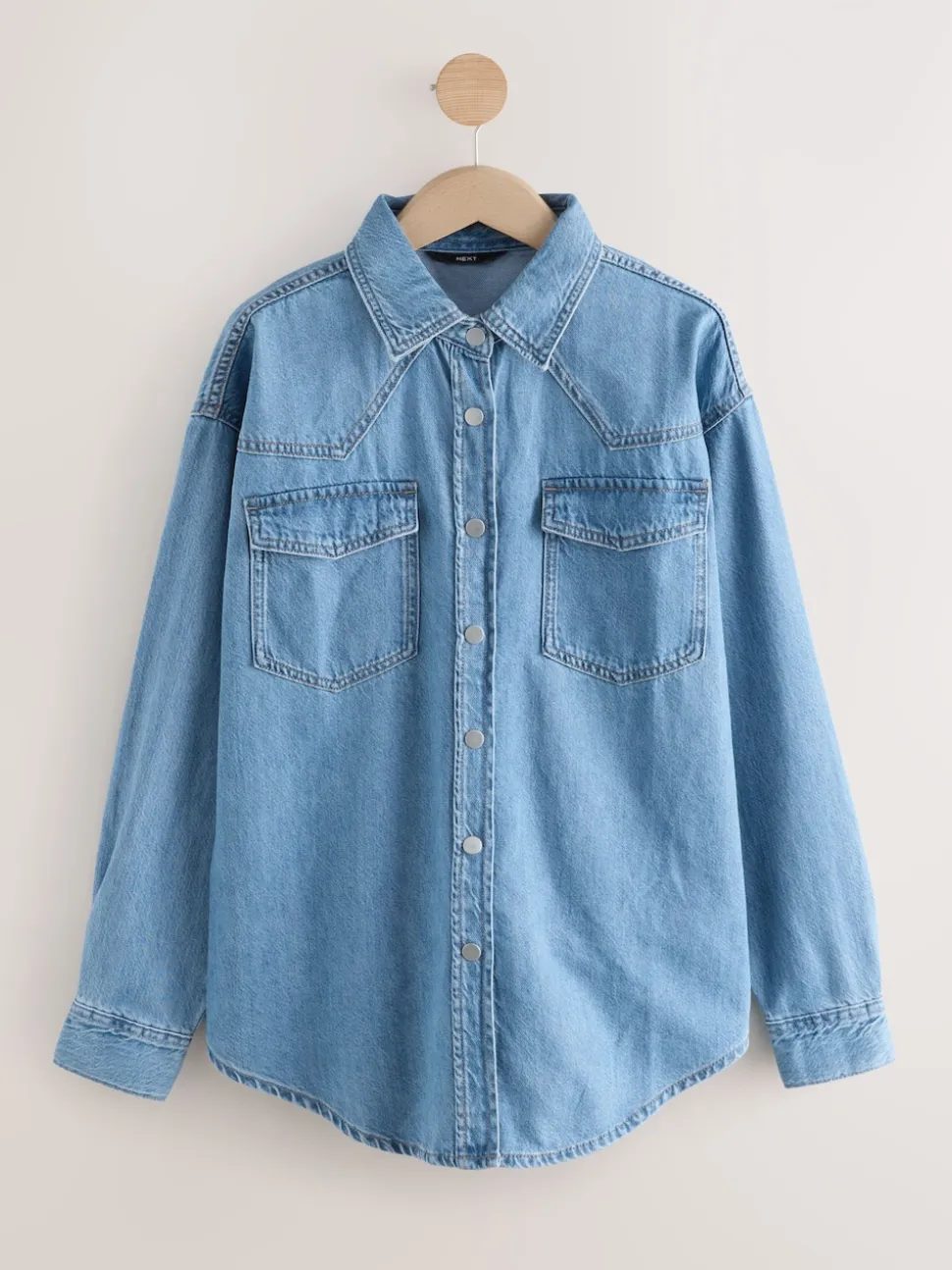 Mid Blue and Khaki Green Oversized Denim Shirts 2 Pack