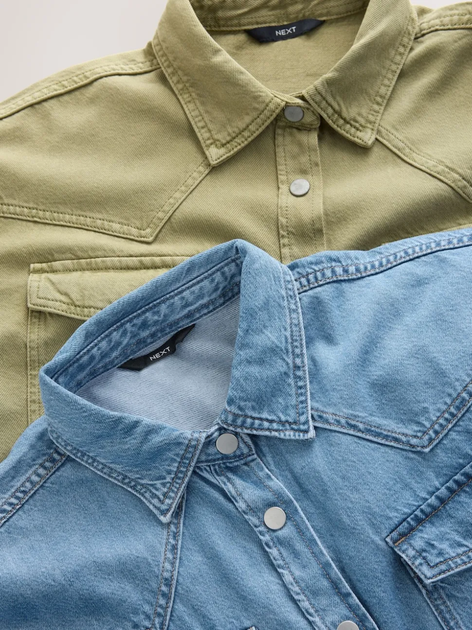 Mid Blue and Khaki Green Oversized Denim Shirts 2 Pack