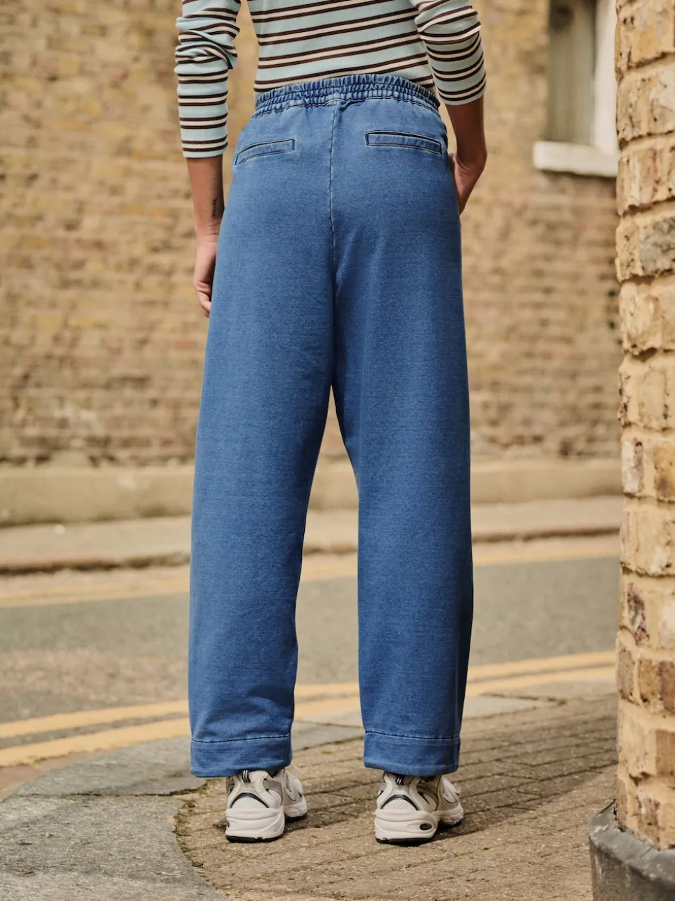 Mid Blue Barrel Leg Denim Jersey Trousers