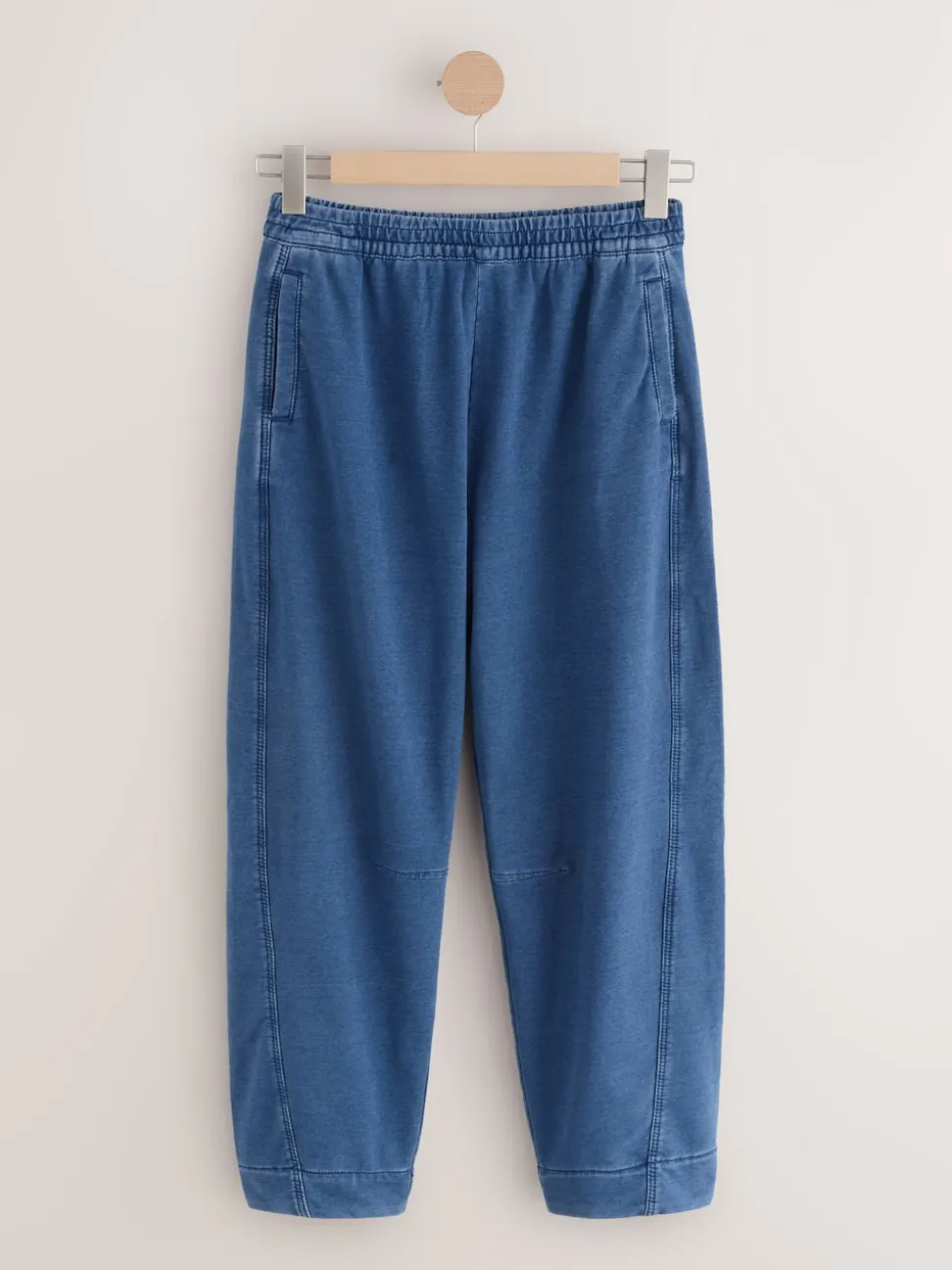 Mid Blue Barrel Leg Denim Jersey Trousers