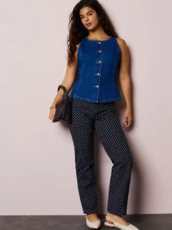 Mid Blue Denim Heart Button Through Waistcoat
