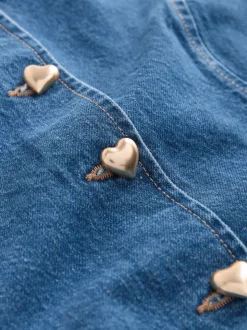 Mid Blue Denim Heart Button Through Waistcoat