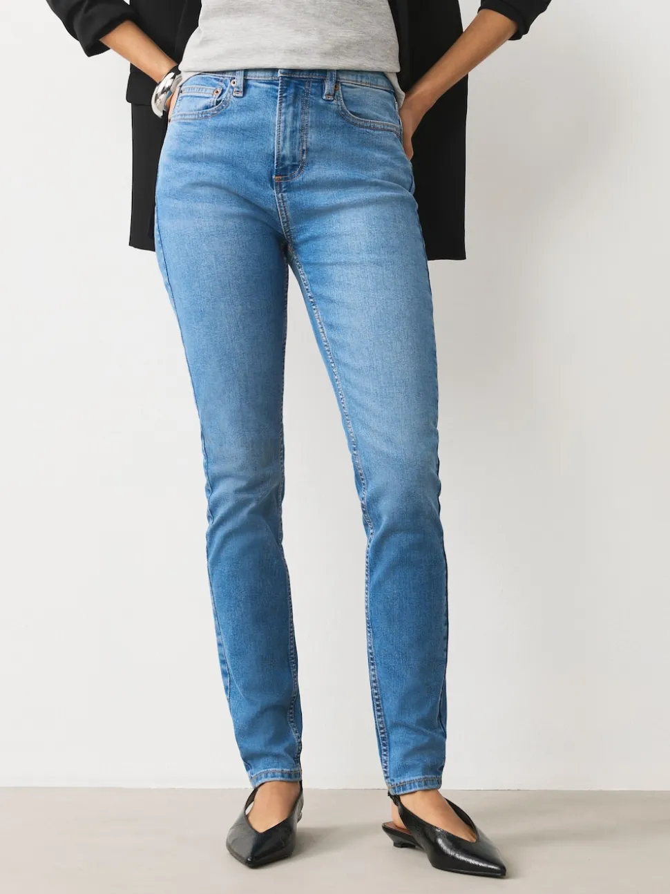 Mid Blue Denim Mid Rise Stretch Skinny Jeans
