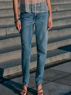 Mid Blue Denim Mom Comfort Stretch Column Jeans