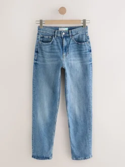 Mid Blue Denim Mom Comfort Stretch Column Jeans