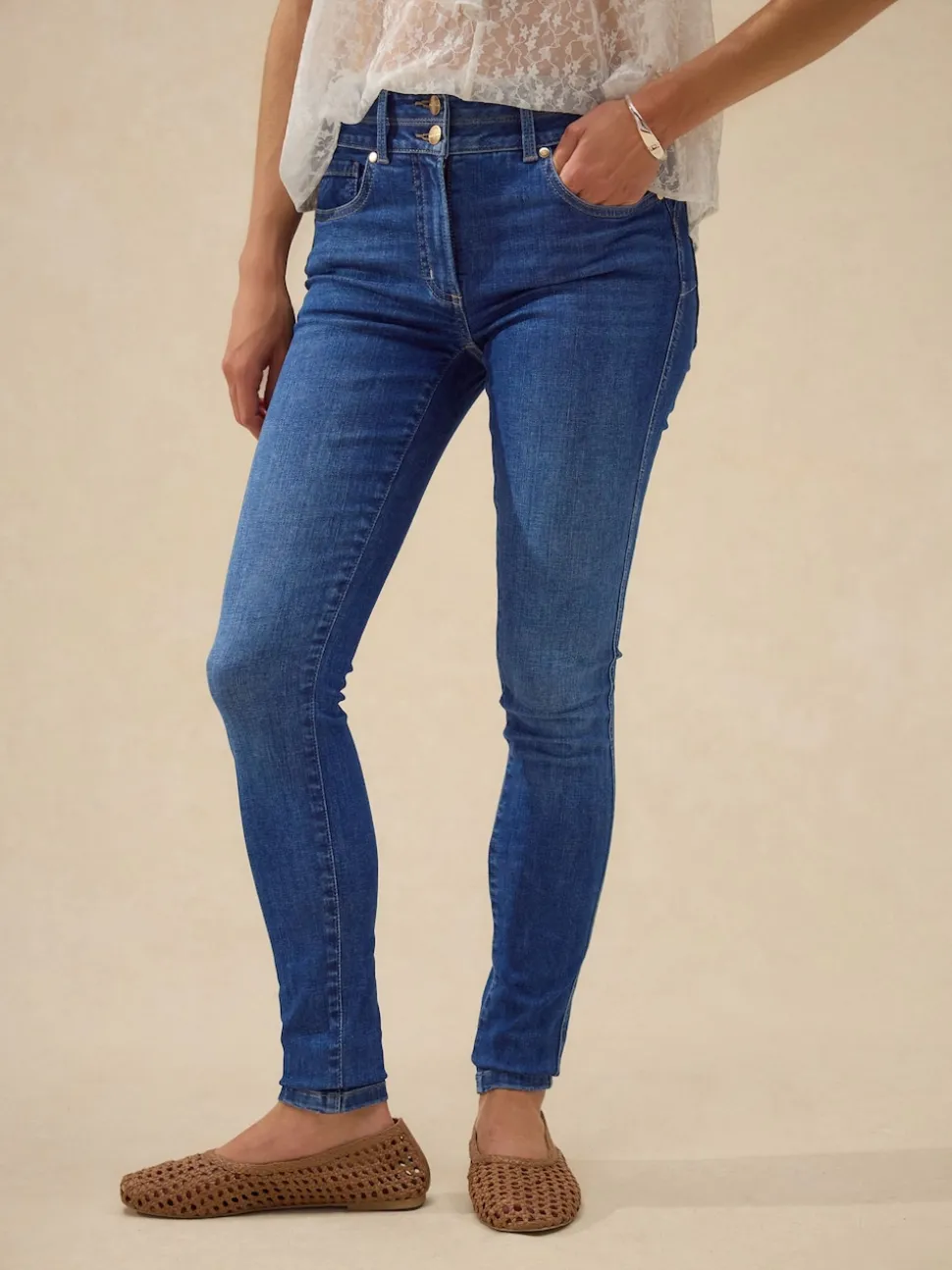 Mid Blue Denim Wash Lift Slim And Shape Skinny Jeans