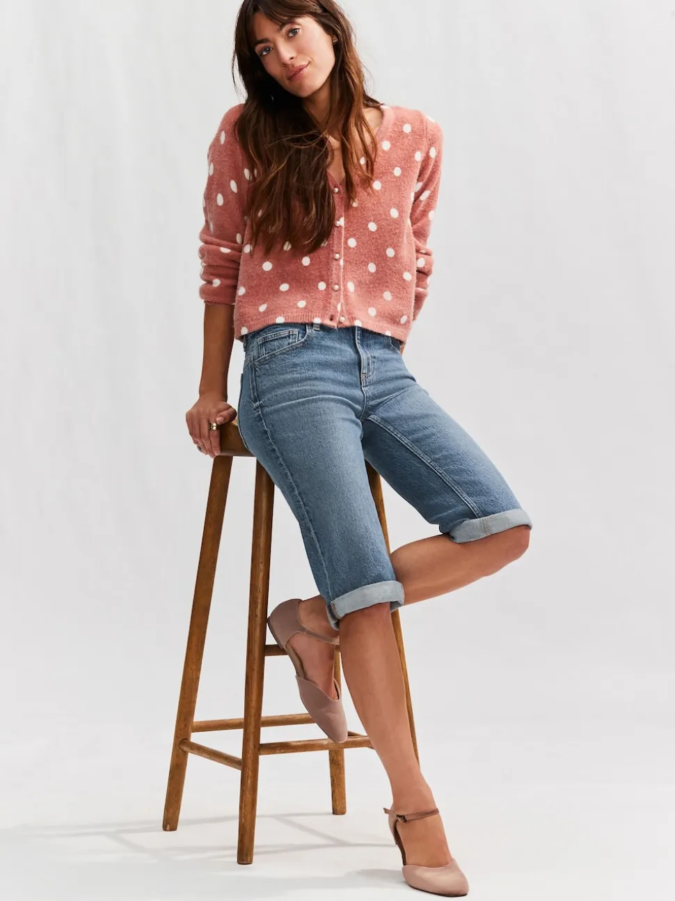 Mid Blue Knee Length Bermuda Denim Shorts