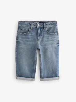 Mid Blue Knee Length Bermuda Denim Shorts