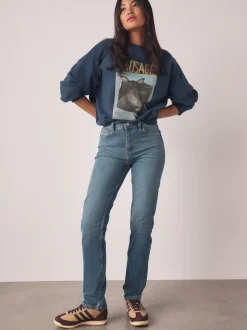 Mid Blue Slim Mid Rise Stretch Jeans