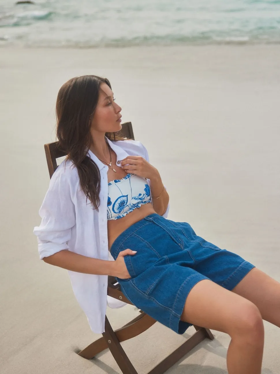 Mid Blue Utility Lightweight 100% Cotton Denim Shorts