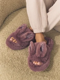 Mink Brown Bunny Faux Fur Slider Slippers