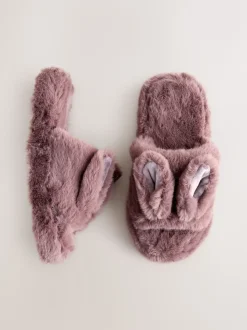 Mink Brown Bunny Faux Fur Slider Slippers