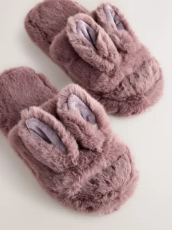 Mink Brown Bunny Faux Fur Slider Slippers