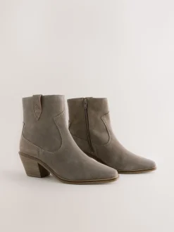 Mink Brown Extra Wide Fit Cowboy Block Heel Ankle Boots