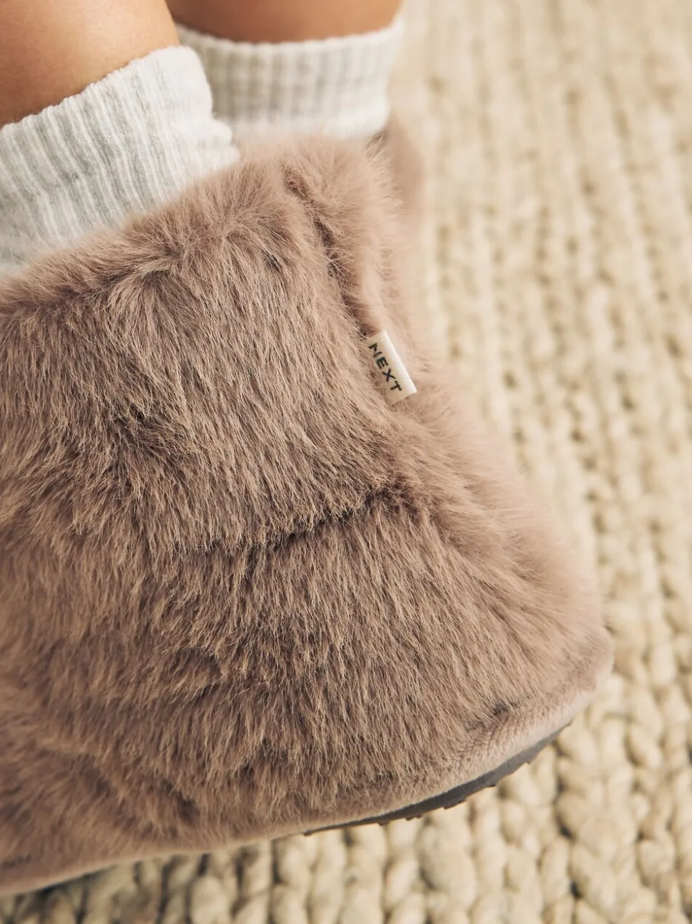 Mink Brown Faux Fur Boot Slippers