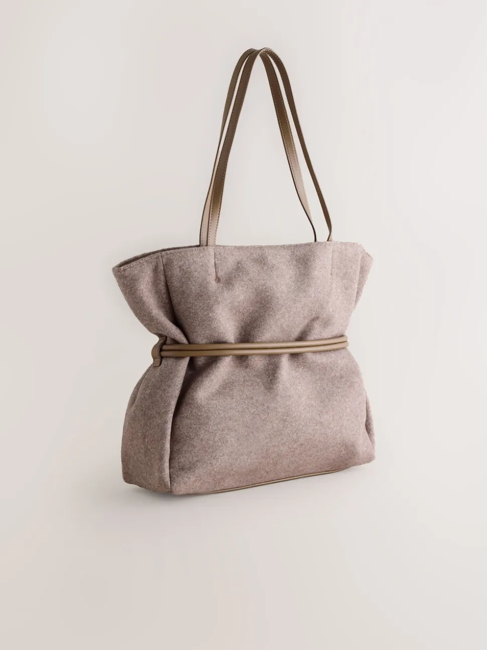 Mink Brown Felt Belted Shoulder Bag