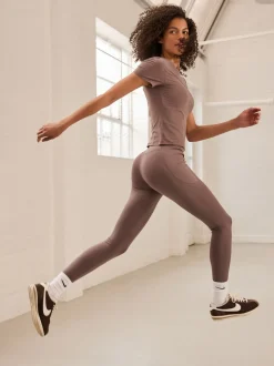 Mink Brown Power Active Sports Leggings with Pocket