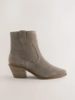 Mink Brown Standard/Wide Fit Cowboy Block Heel Ankle Boots