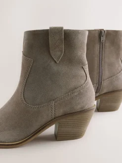 Mink Brown Standard/Wide Fit Cowboy Block Heel Ankle Boots