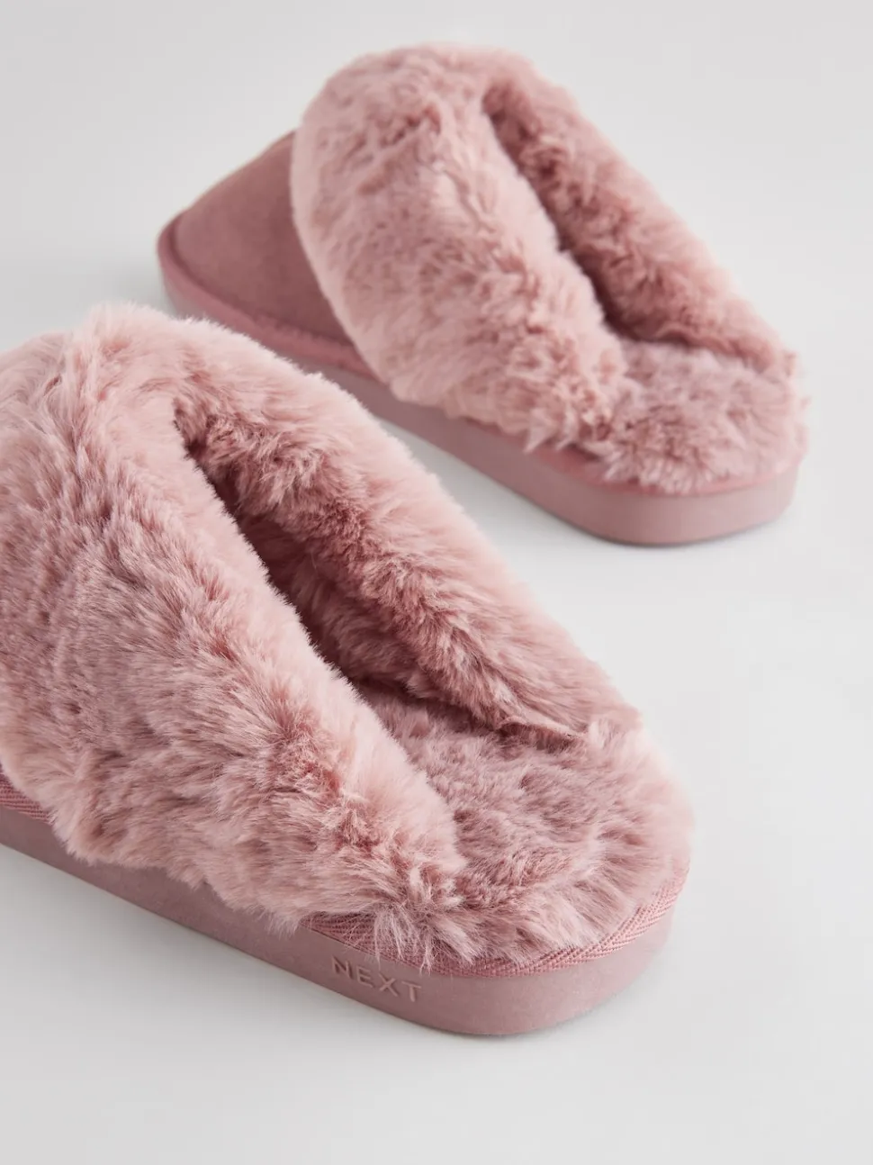 Mink Pink Faux Fur Lined Suede Mule Slippers