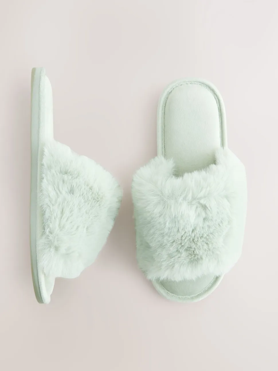 Mint Green Faux Fur Lined Slider Slippers