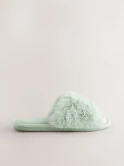 Mint Green Faux Fur Lined Slider Slippers