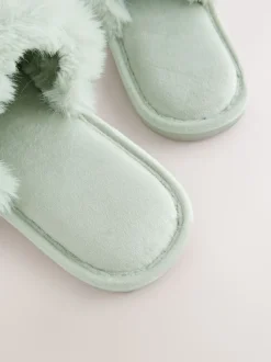 Mint Green Faux Fur Lined Slider Slippers