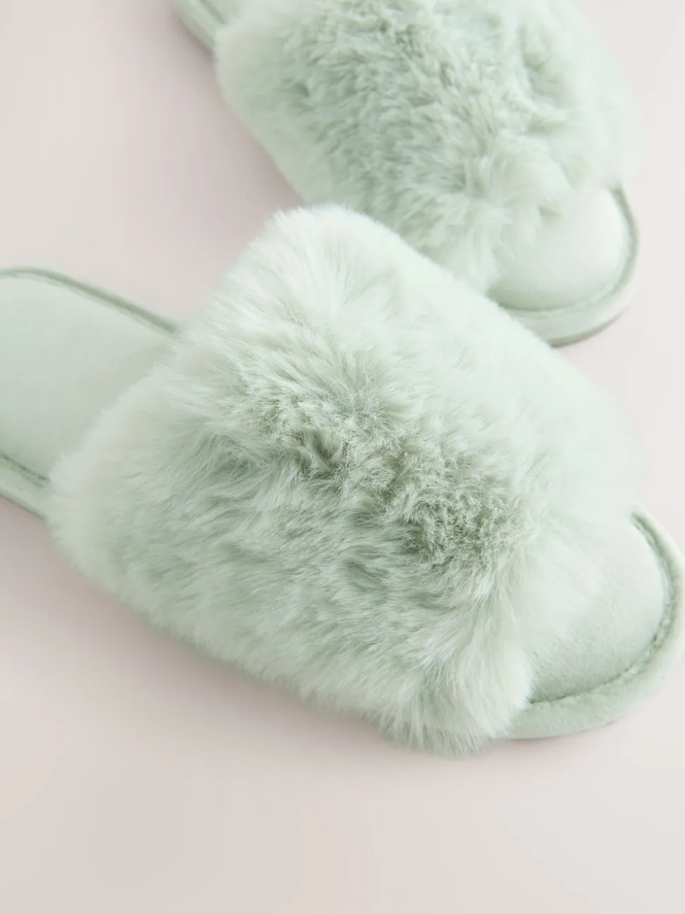 Mint Green Faux Fur Lined Slider Slippers