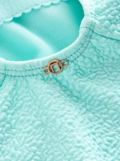 Mint Green Textured Ruched Side Tummy Shaping Control Swimsuit