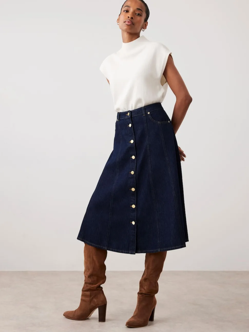 Mint Velvet Blue Denim Midi Skirt