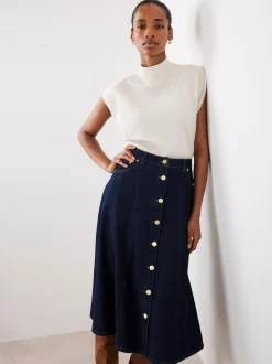 Mint Velvet Blue Denim Midi Skirt