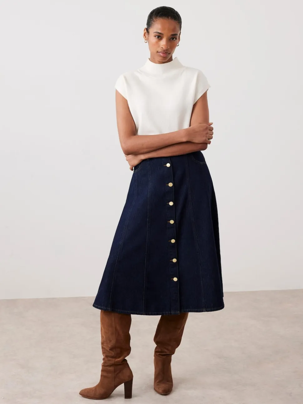 Mint Velvet Blue Denim Midi Skirt