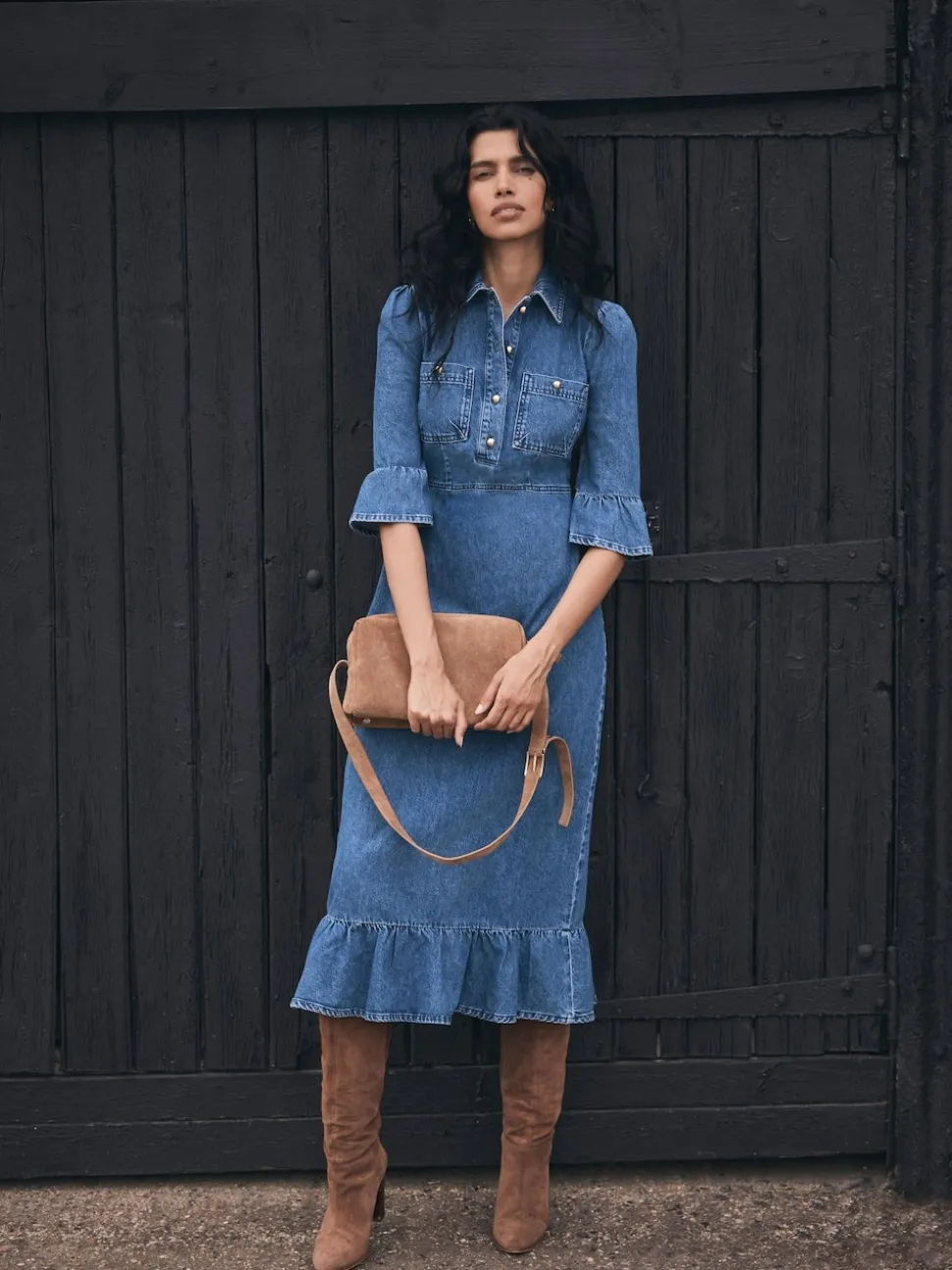 Mint Velvet Blue Indigo Denim Midi Shirt Dress
