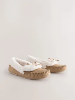 Mocha Brown Moccasin Suede Slippers